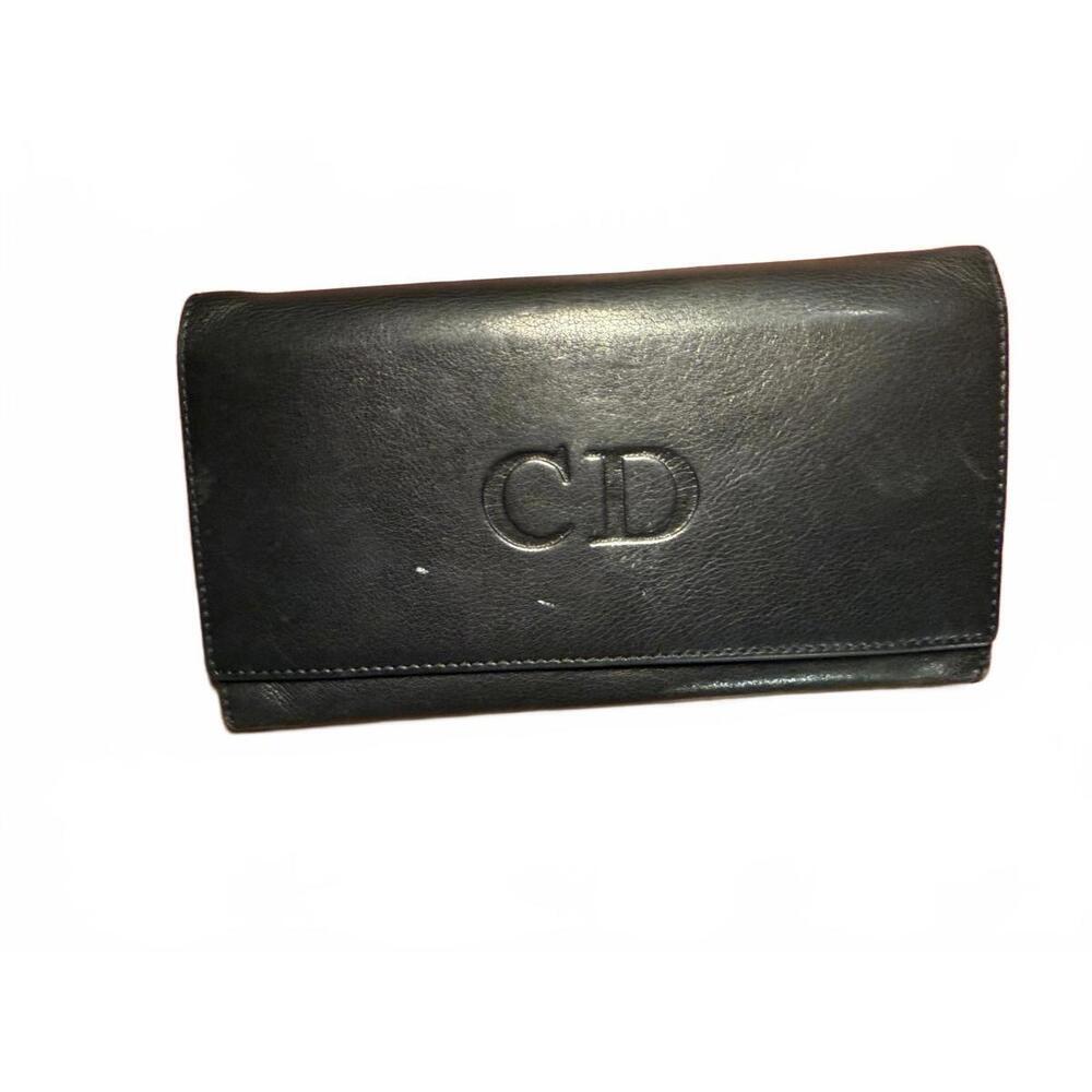 Christian Dior Black Leather Long Wallet with CD Logo